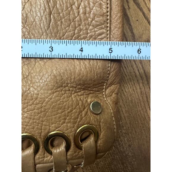 ABRO Tan Italian Leather Satchel with Gold Rivets Interior Pockets Handbag - Picture 6 of 9